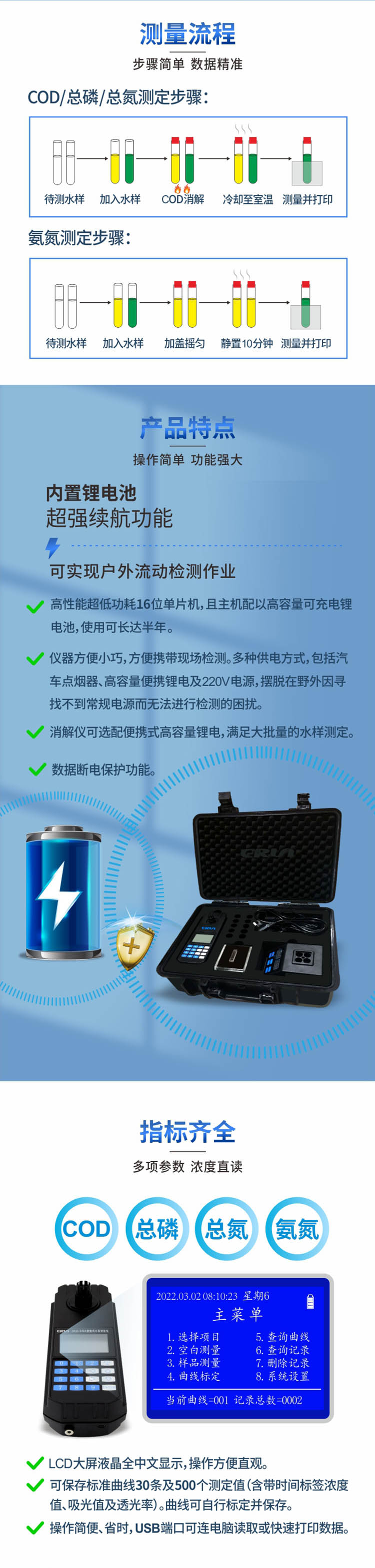 便攜式多參數(shù)COD、氨氮、總磷、總氮水質(zhì)測定儀